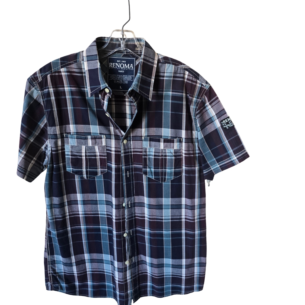 Men's Navy Plaid Casual Shirt